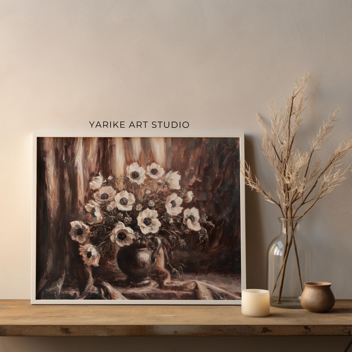 White Anemone Flowers Dark Vase Dramatic Floral Still Life Poster - Image 4