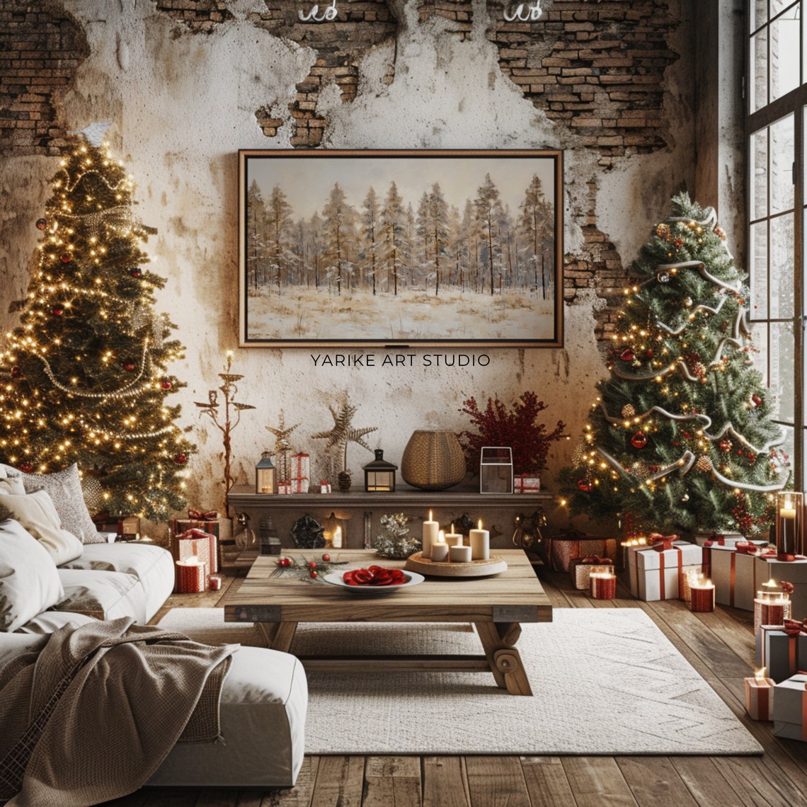 Golden Beige Winter Forest Minimalist Neutral Christmas Poster - Image 2