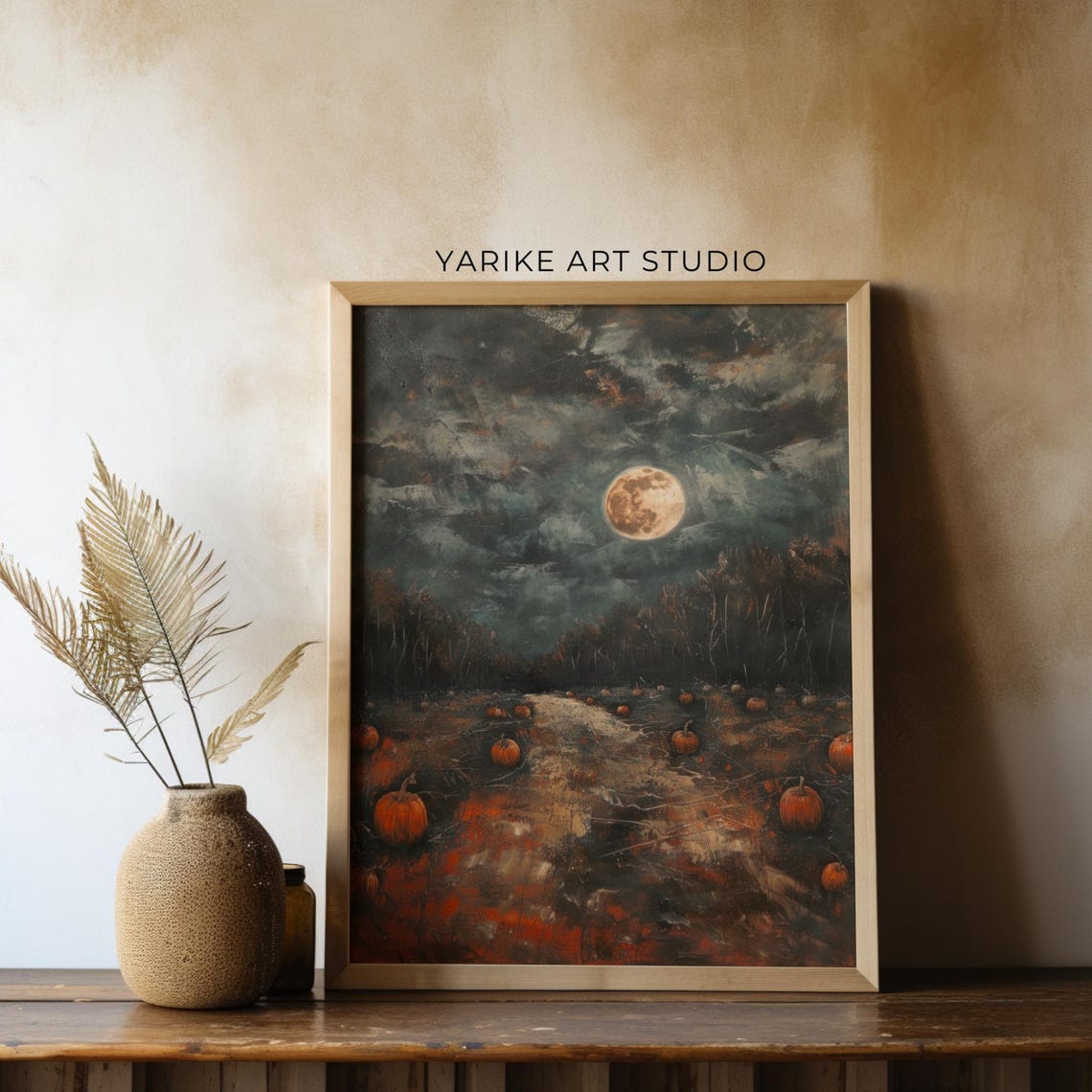 Pumpkin Patch Under Full Moon Dark Moody Halloween Night Poster - Image 3