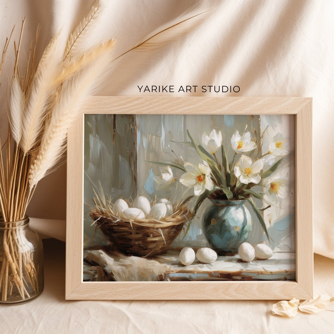 Daffodils and Easter Eggs Basket Spring Still Life Painting Poster - Image 5