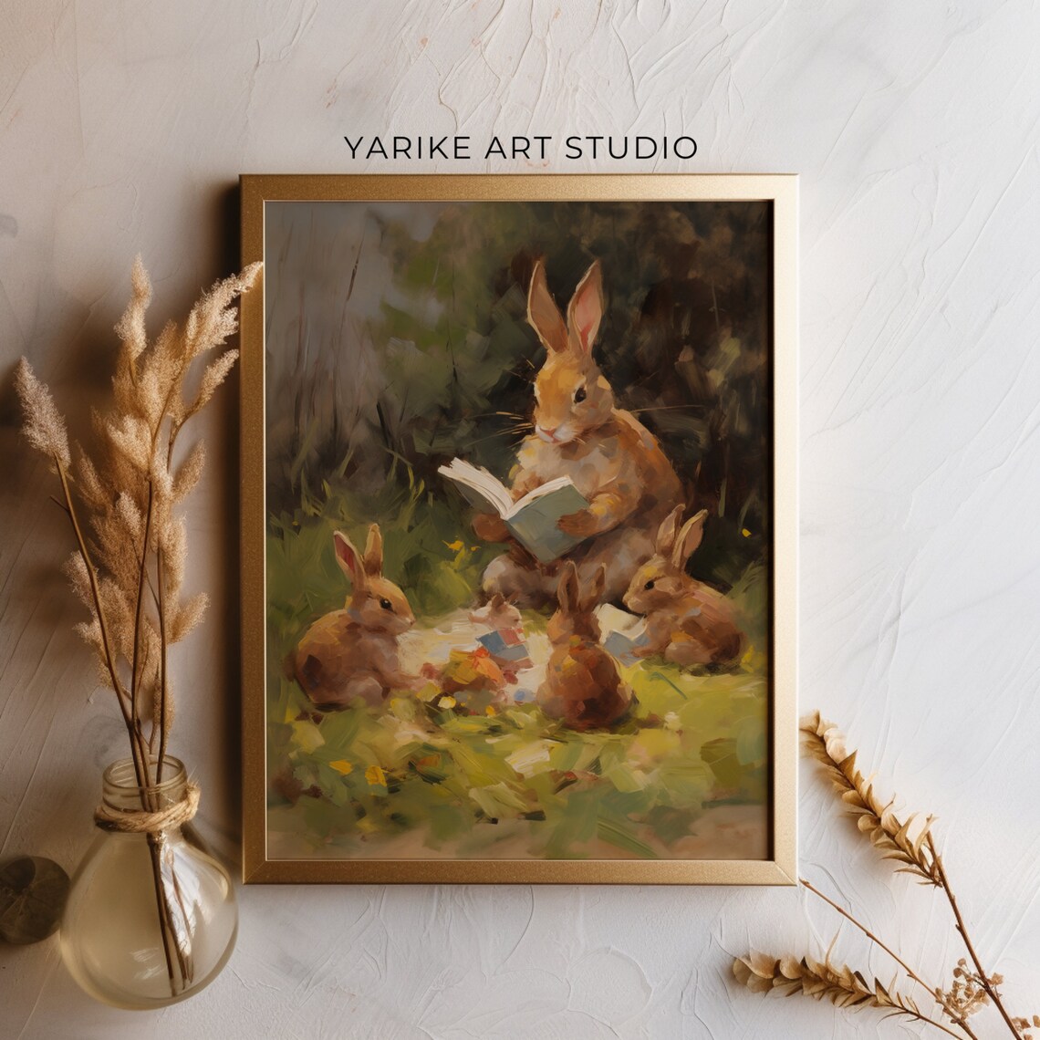 Sweet Mama Rabbit Reading To Baby Bunnies Meadow Storytime Poster - Image 3