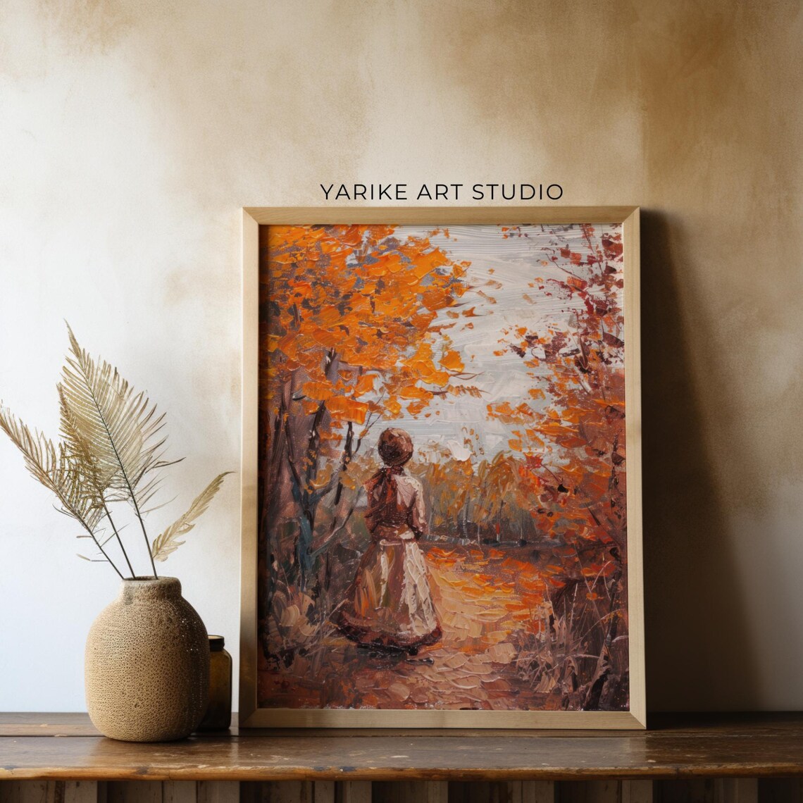 Woman In Rustic Dress Among Fiery Orange Autumn Trees Poster - Image 3