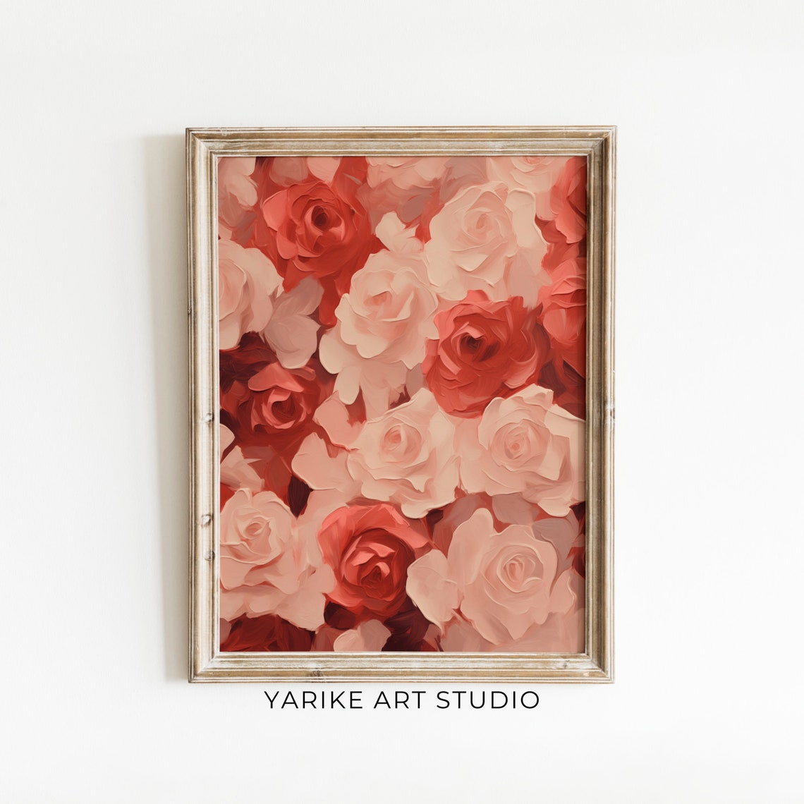 Pink And Red Roses Botanical Pattern Vintage Floral Oil Style Print