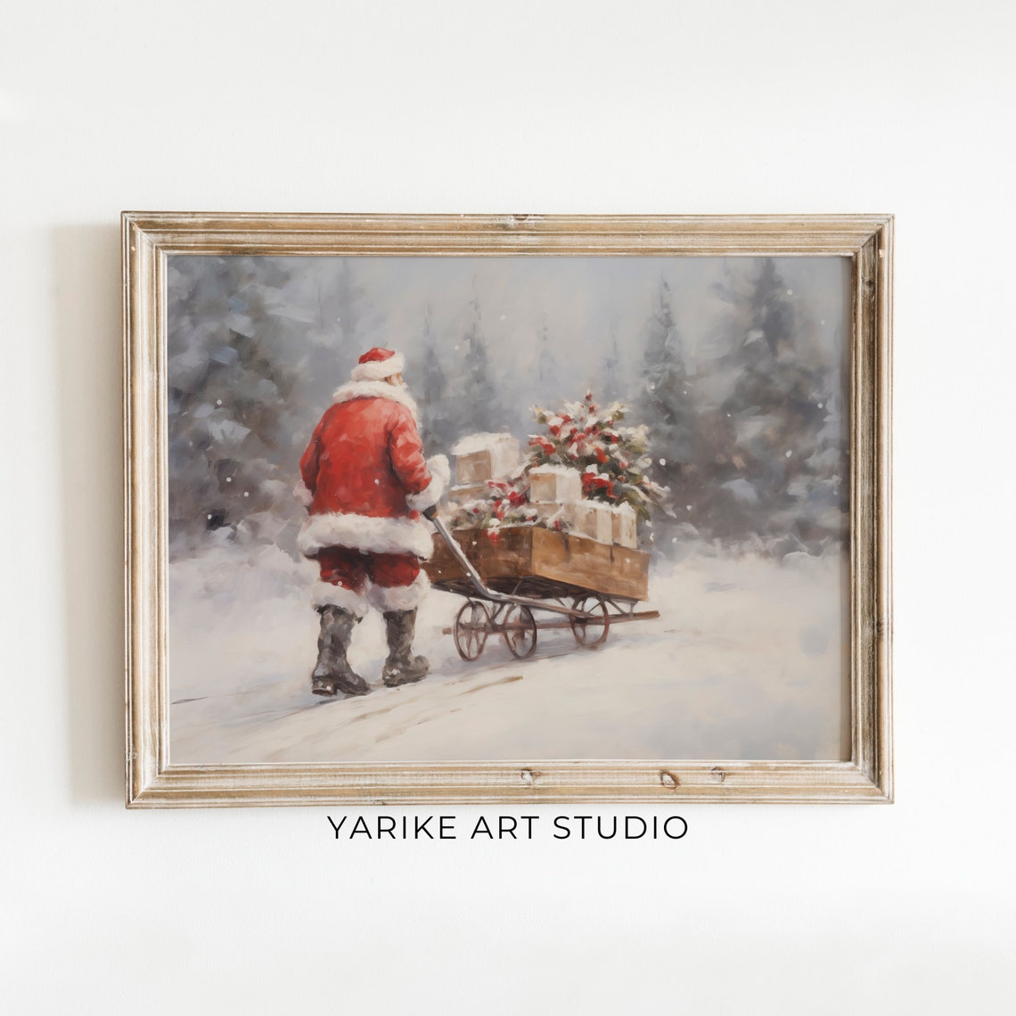 Christmas Wall Art Vintage Santa Oil Painting Seasonal Christmas Decor Christmas Art Print Yarike 308 Ai