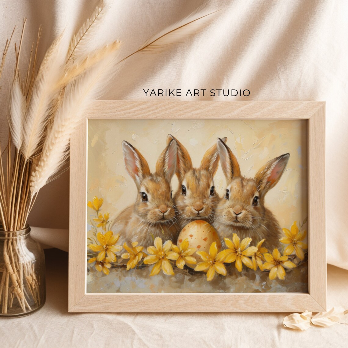 Cute Rabbits Vintage Easter Bunnies With Eggs - Image 2