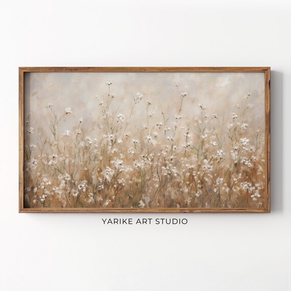 White Wildflower Field Warm Beige Delicate Spring Meadow Poster