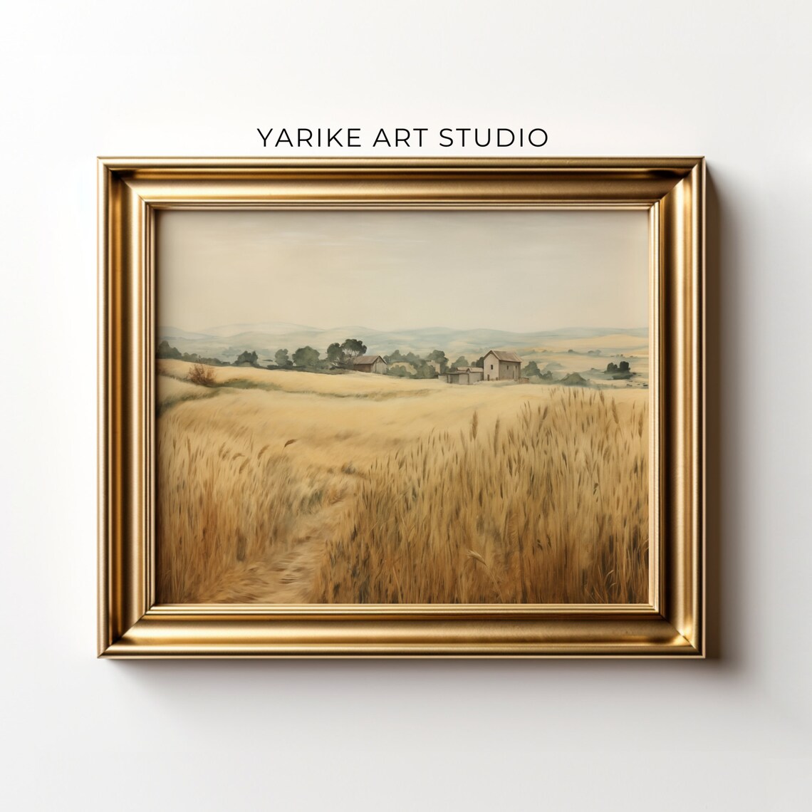 Golden Wheat Field Countryside Farmhouse Landscape Painting Poster - Image 5