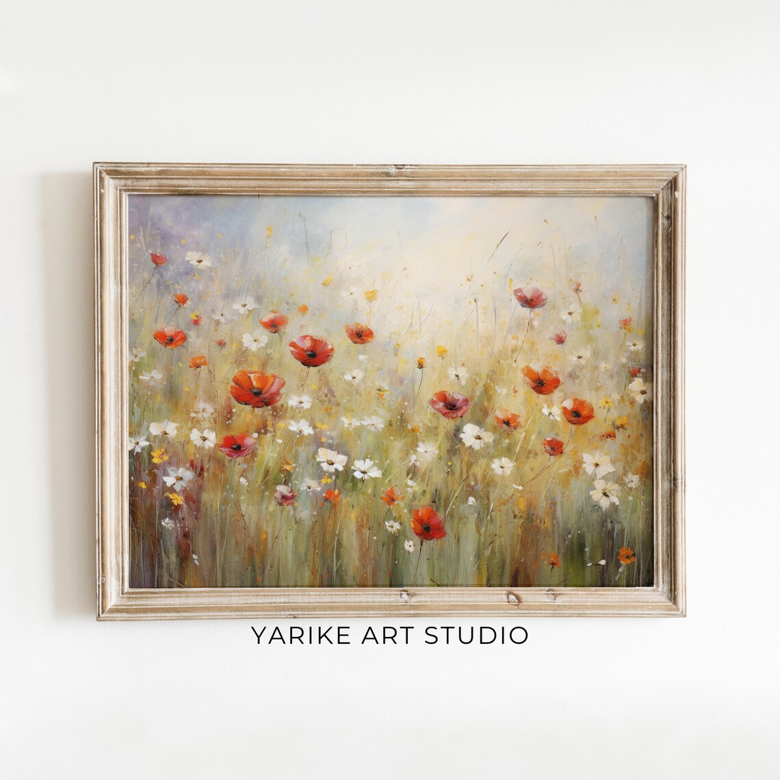 Vintage Wildflower Field Poppies Daisies Impressionist Oil Poster