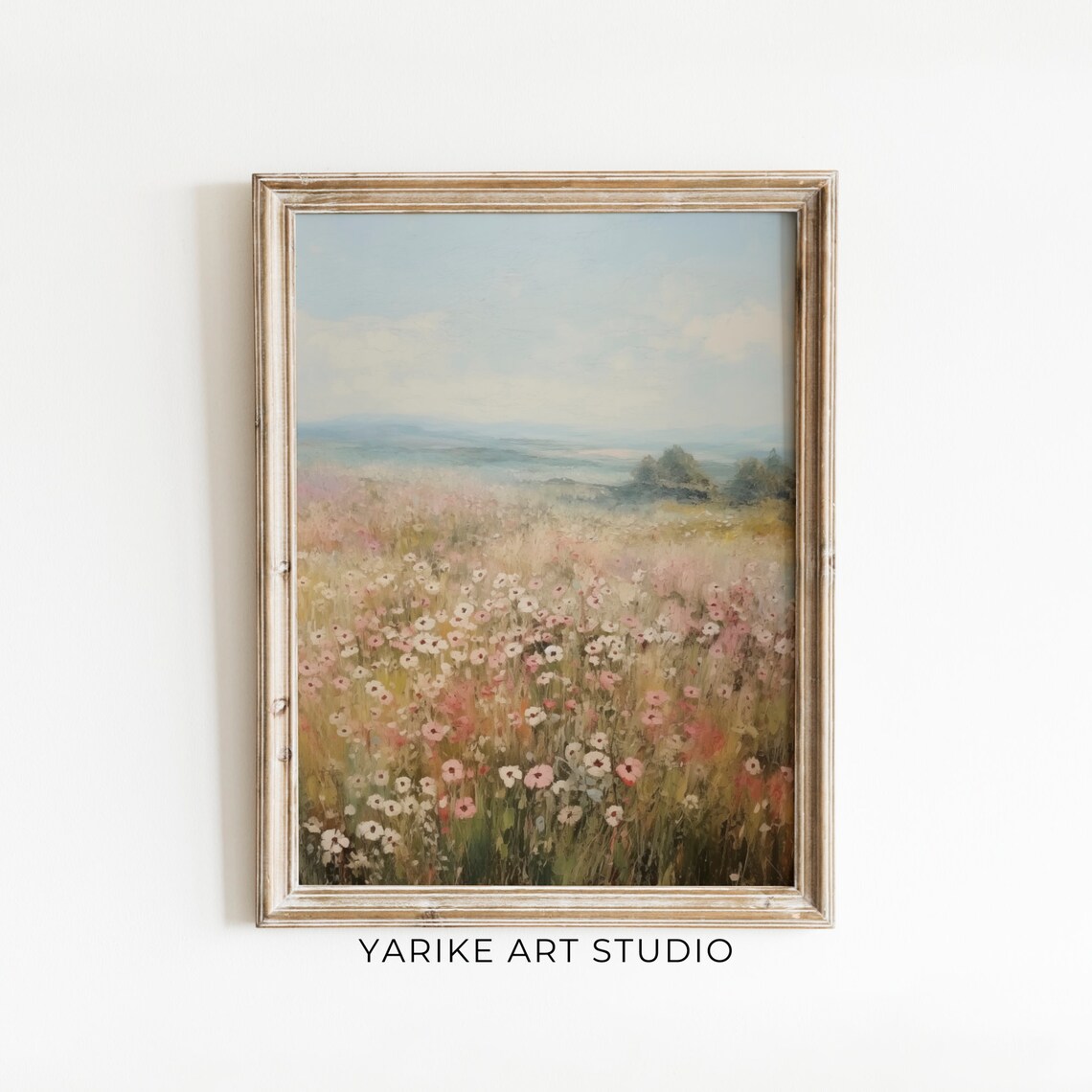 Pink Wildflower Meadow Spring Blossoms Vintage Floral Landscape Print