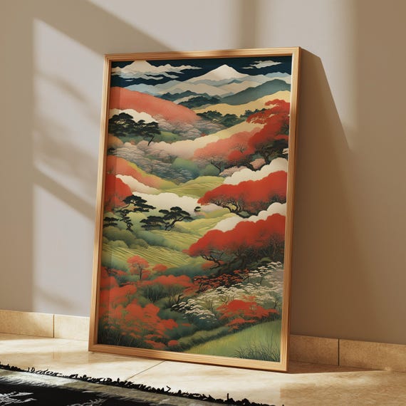 Serene Japanese Landscape Poster Traditional Painting Print For Home Minimalist Asian Art Zen Wall Decor
