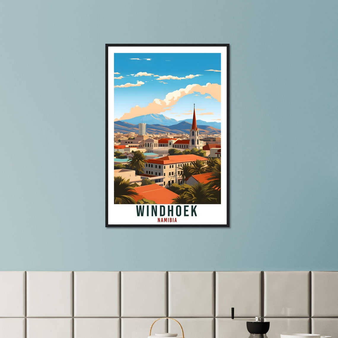 Windhoek Namibia City View With Church Spire and Mountains Poster - Image 3