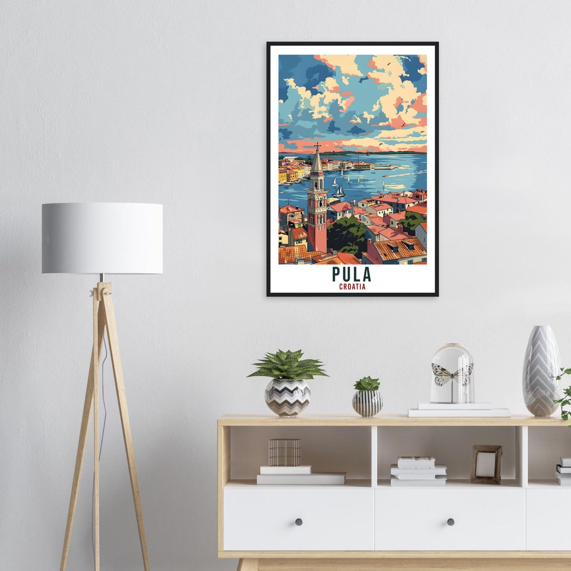 Vintage Pula Croatia Coastal Sunset Harbor Old Town Travel Poster - Image 2