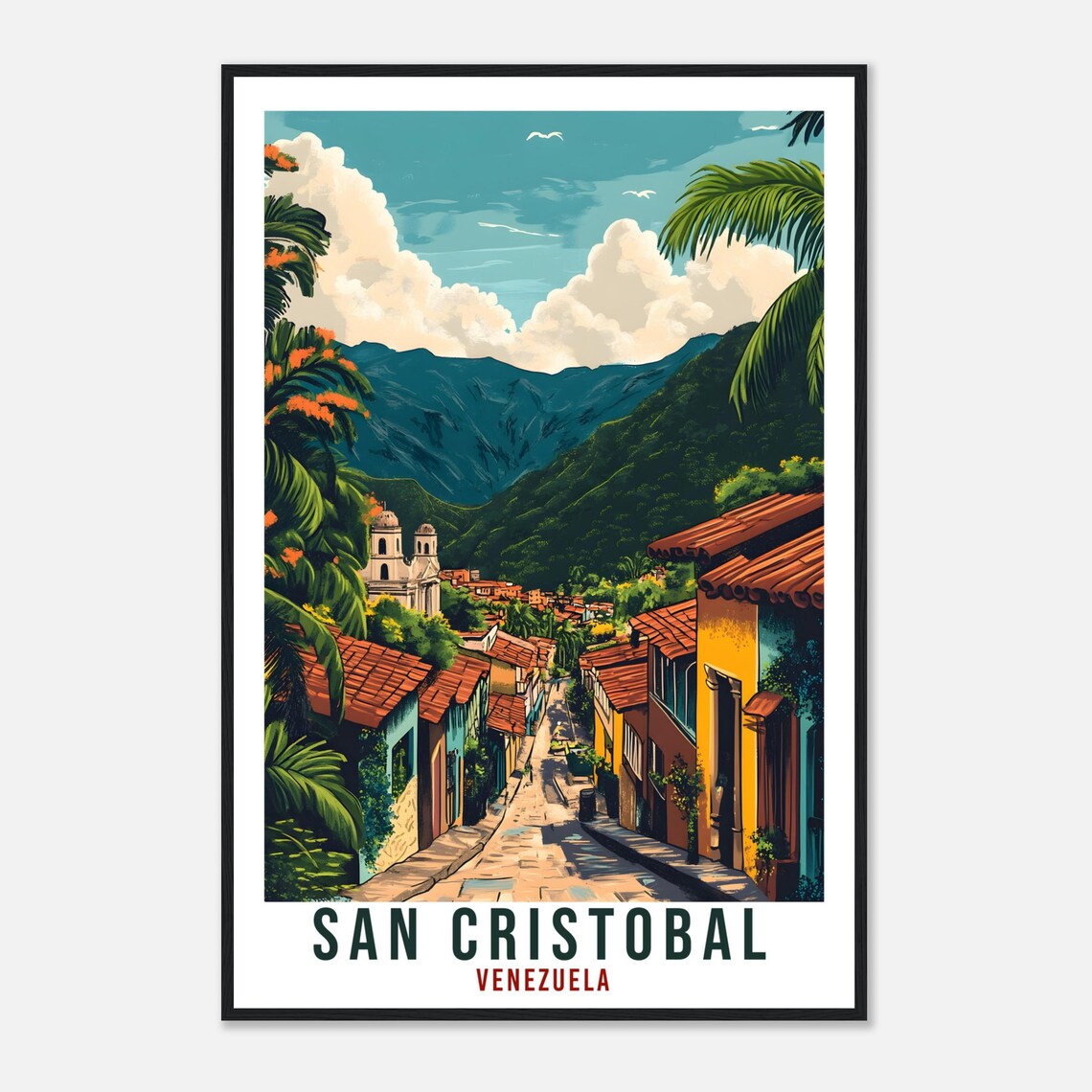 San Cristobal Venezuela Travel Poster Colonial Street Mountain View - Image 4