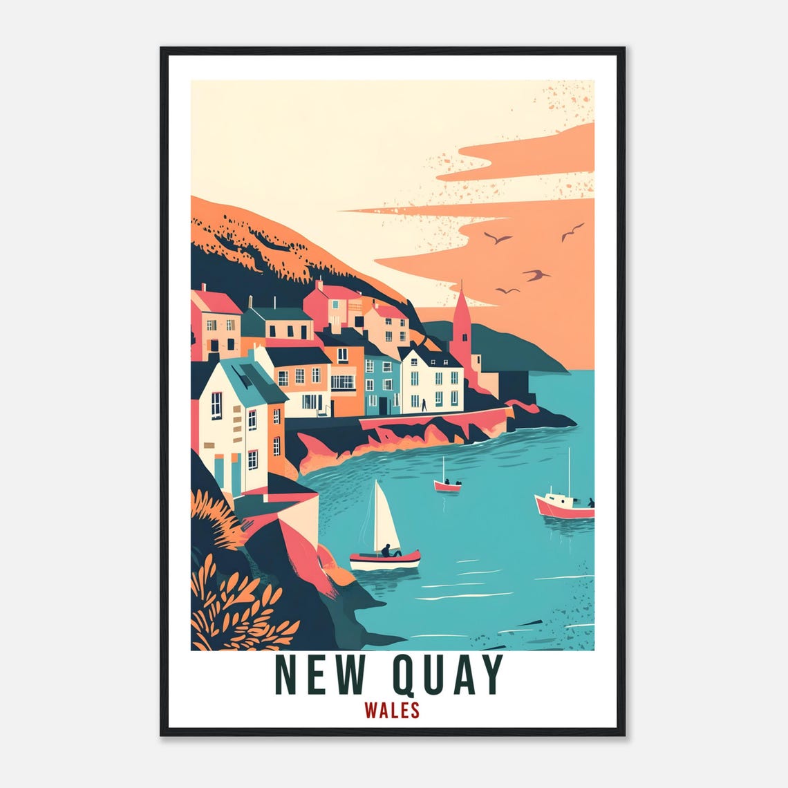 New Quay Wales Harbour Boats Colourful Cottages Travel Poster - Image 4