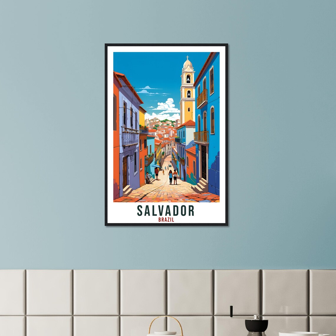 Salvador Brazil Colorful Colonial Old Street and Bell Tower Poster - Image 3
