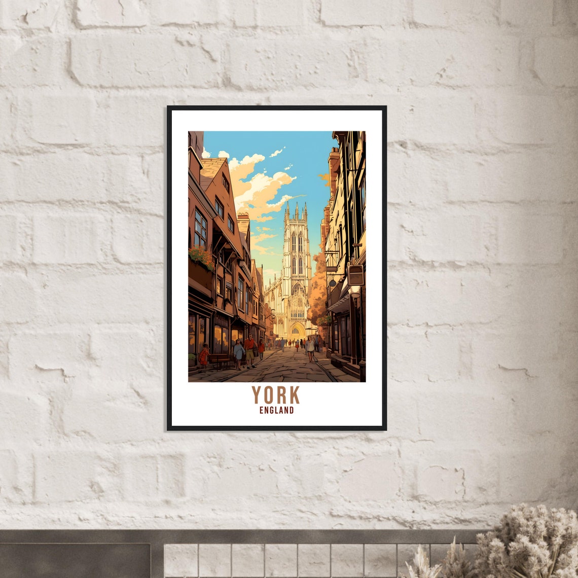 York England Cathedral Old Town Cobblestone Street Art Poster - Image 2