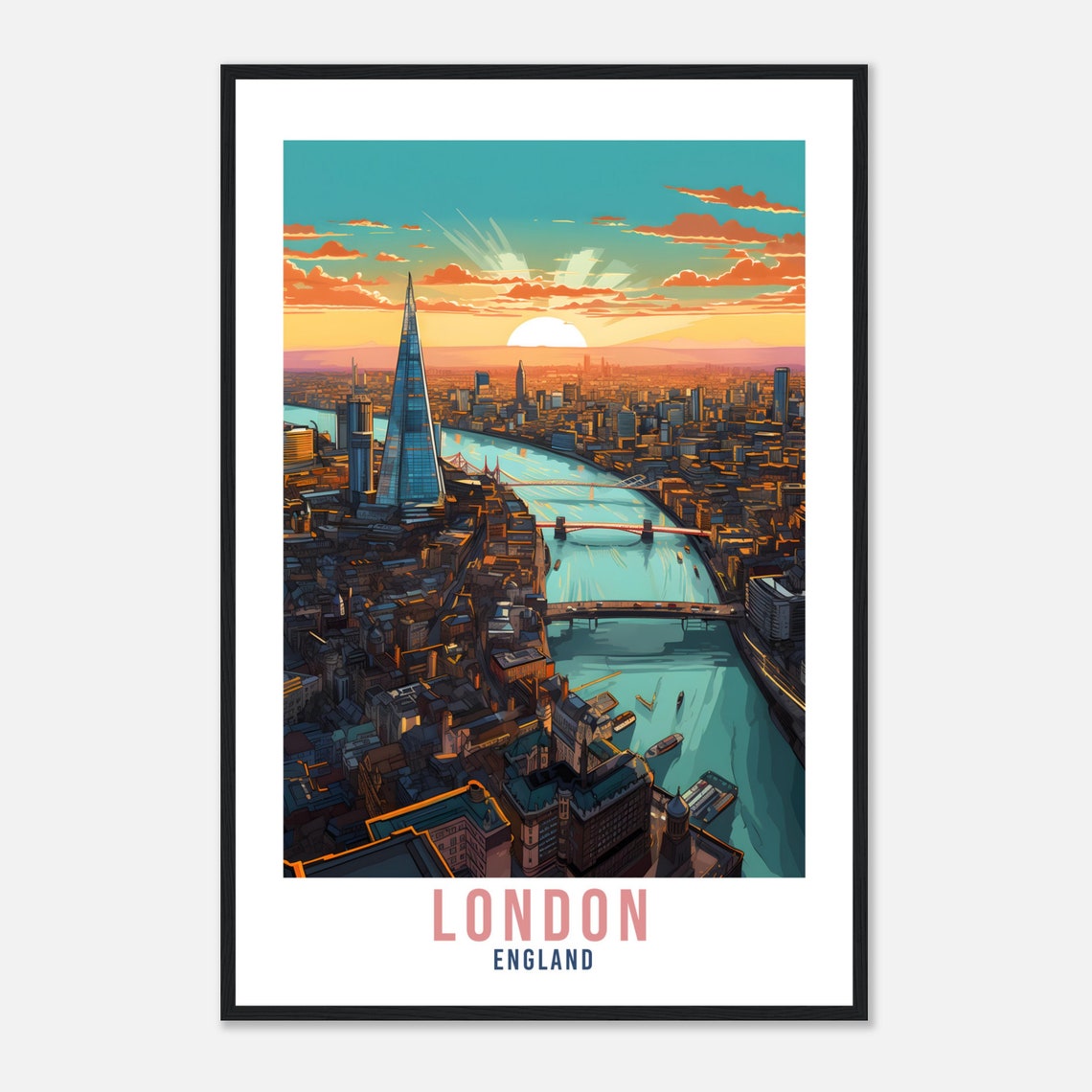 London England Thames Sunset Poster City Skyline Shard River View - Image 4