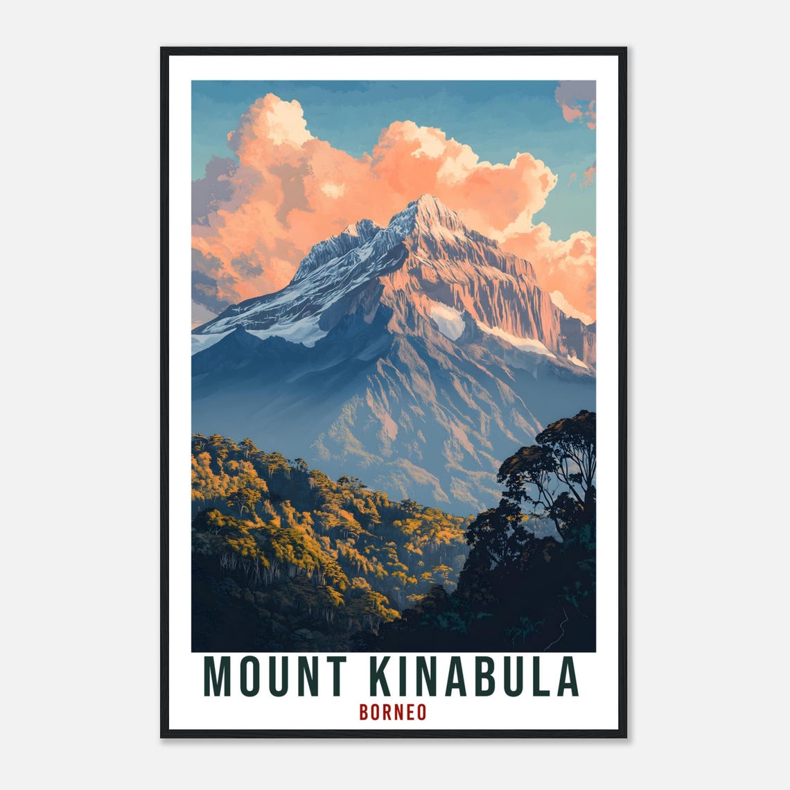 Mount Kinabalu Borneo Sunset Tropical Mountain Travel Poster - Image 4