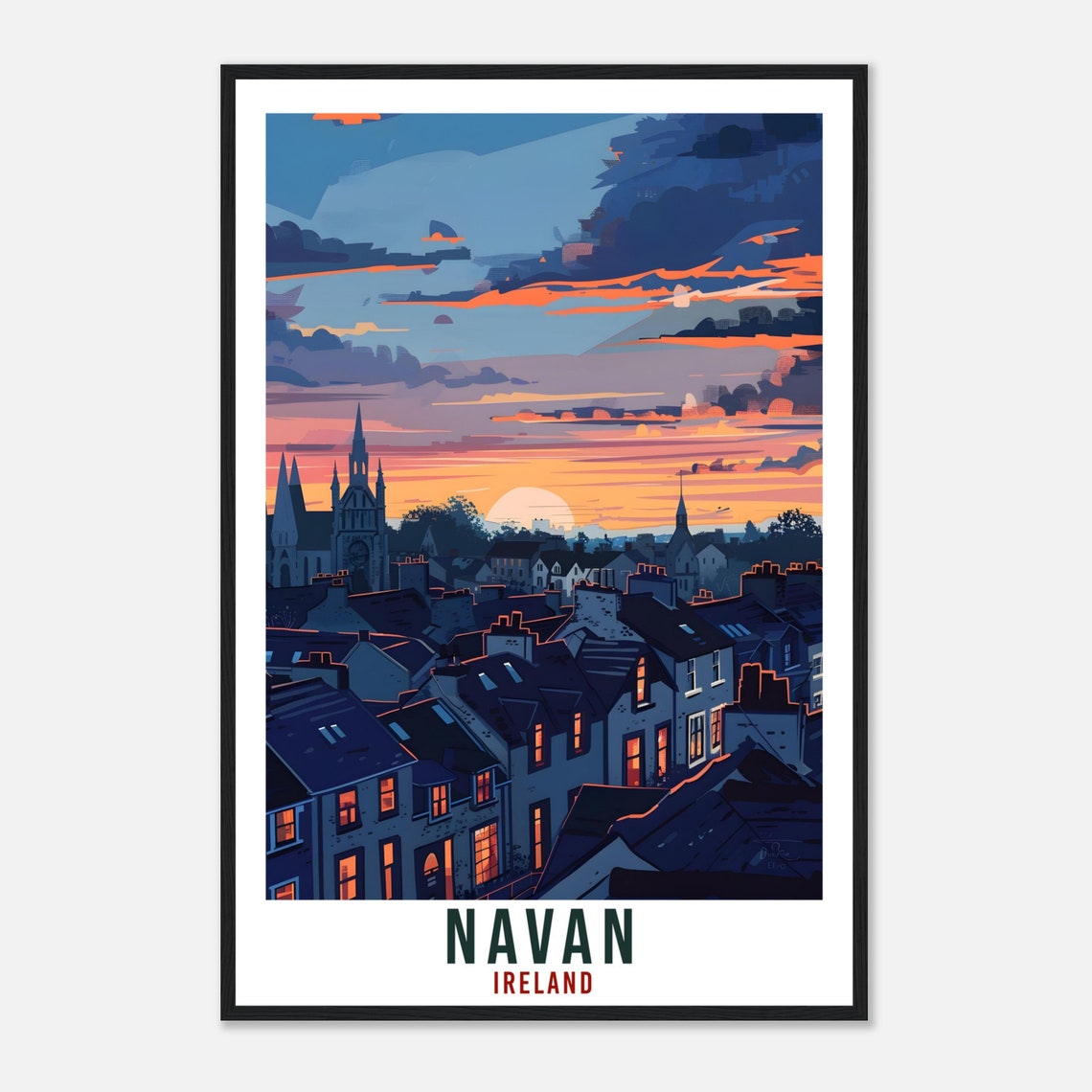 Navan Ireland Sunset Rooftops Chimneys Old Town Golden Poster - Image 4