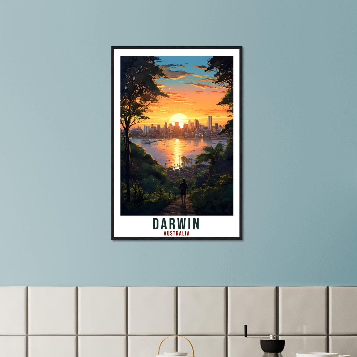 Darwin Australia Sunset Harbor Skyline Vintage Travel Poster - Image 3