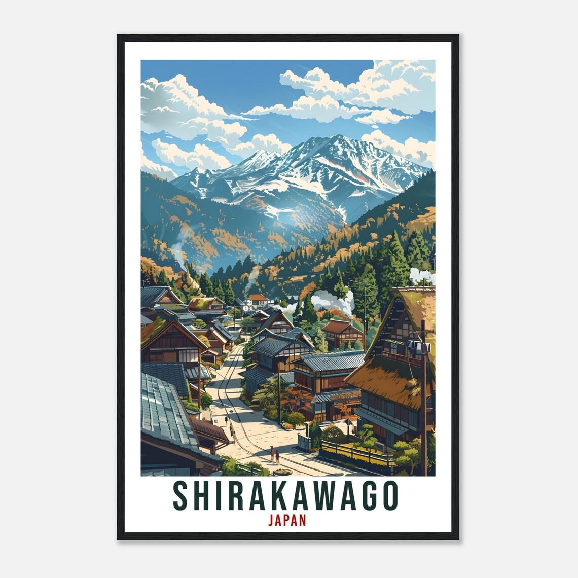 Shirakawago Japan Thatched Roof Village Mountain Travel Poster - Image 4