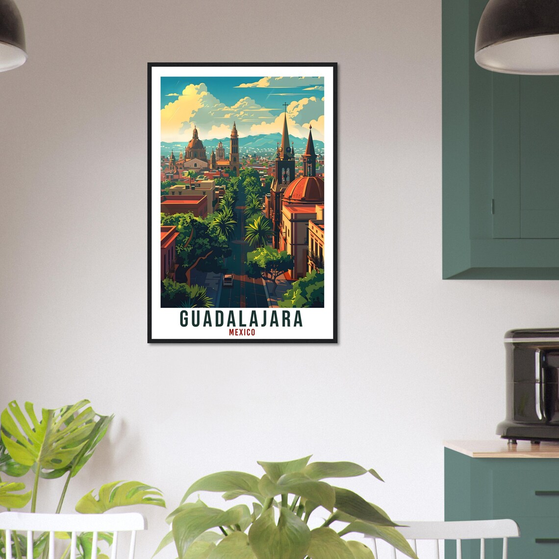 Guadalajara Mexico Cathedral Spires City View Green Avenue Sky Poster - Image 3