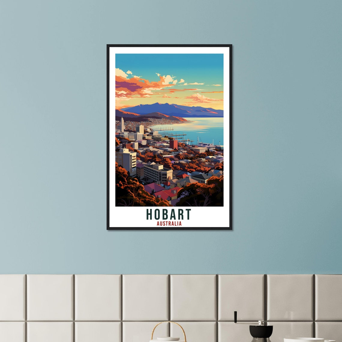 Hobart Australia Waterfront City Mountain View Sunset Scenic Poster - Image 3