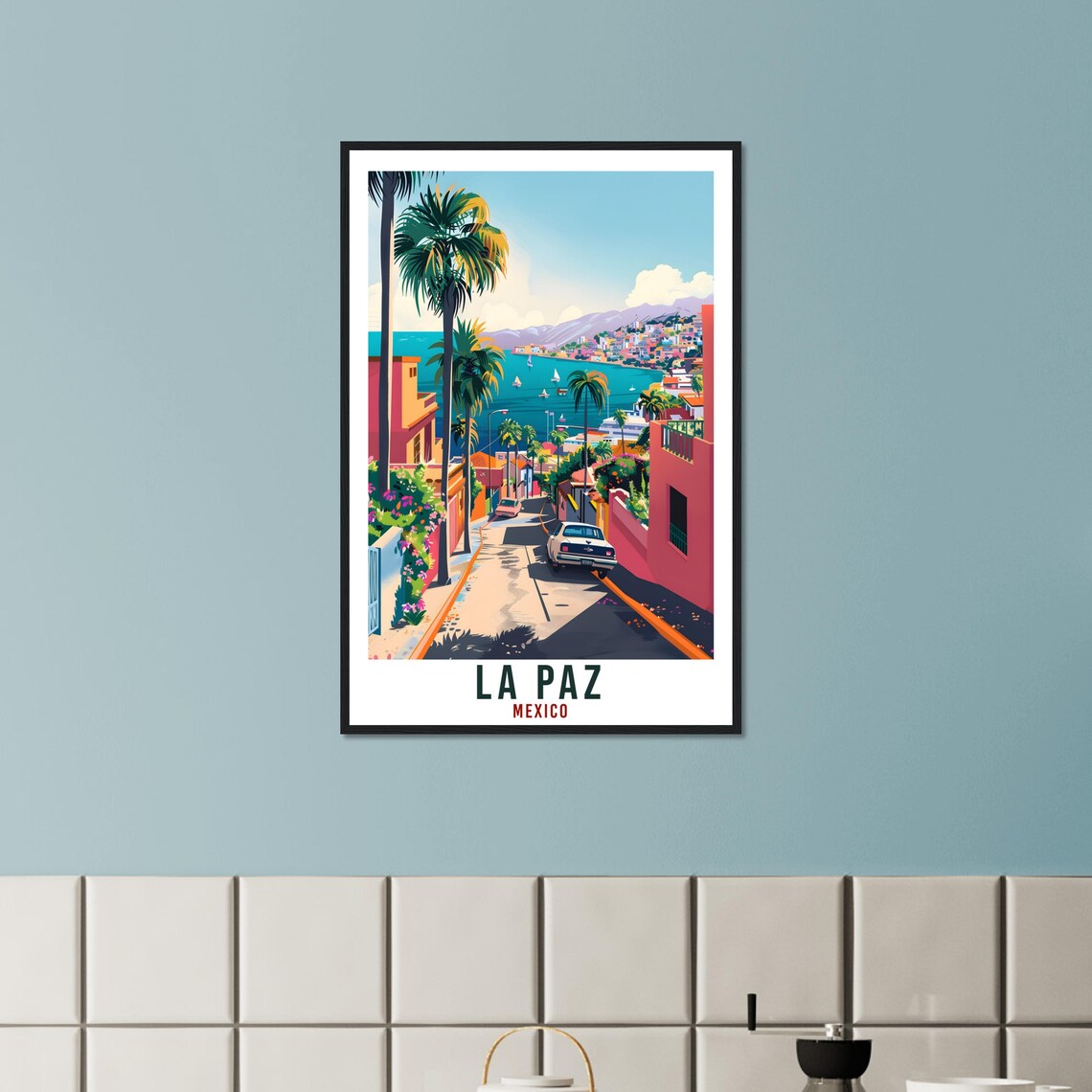 La Paz Mexico Palm Bay Street View Travel Poster Illustration - Image 2
