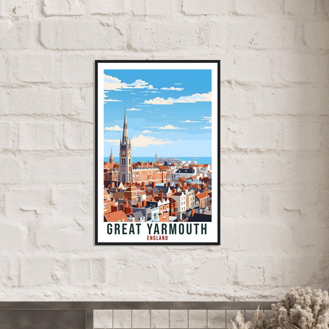 Great Yarmouth England Rooftops Church Spire Seaside Travel Poster - Image 3