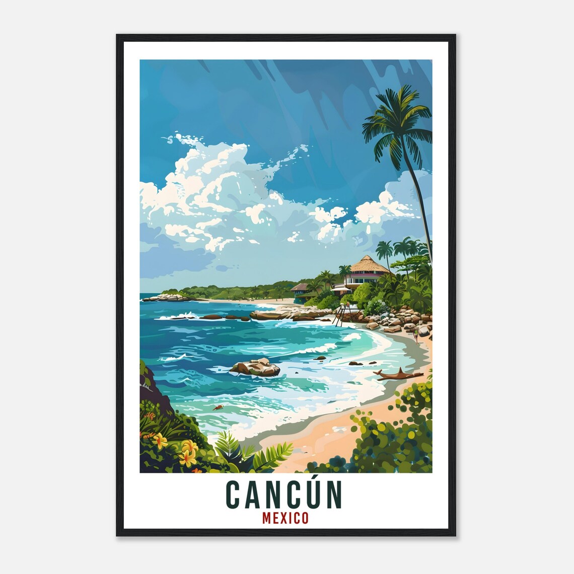 Cancun Mexico Turquoise Cove Sandy Beach Palms Caribbean Travel Poster - Image 4