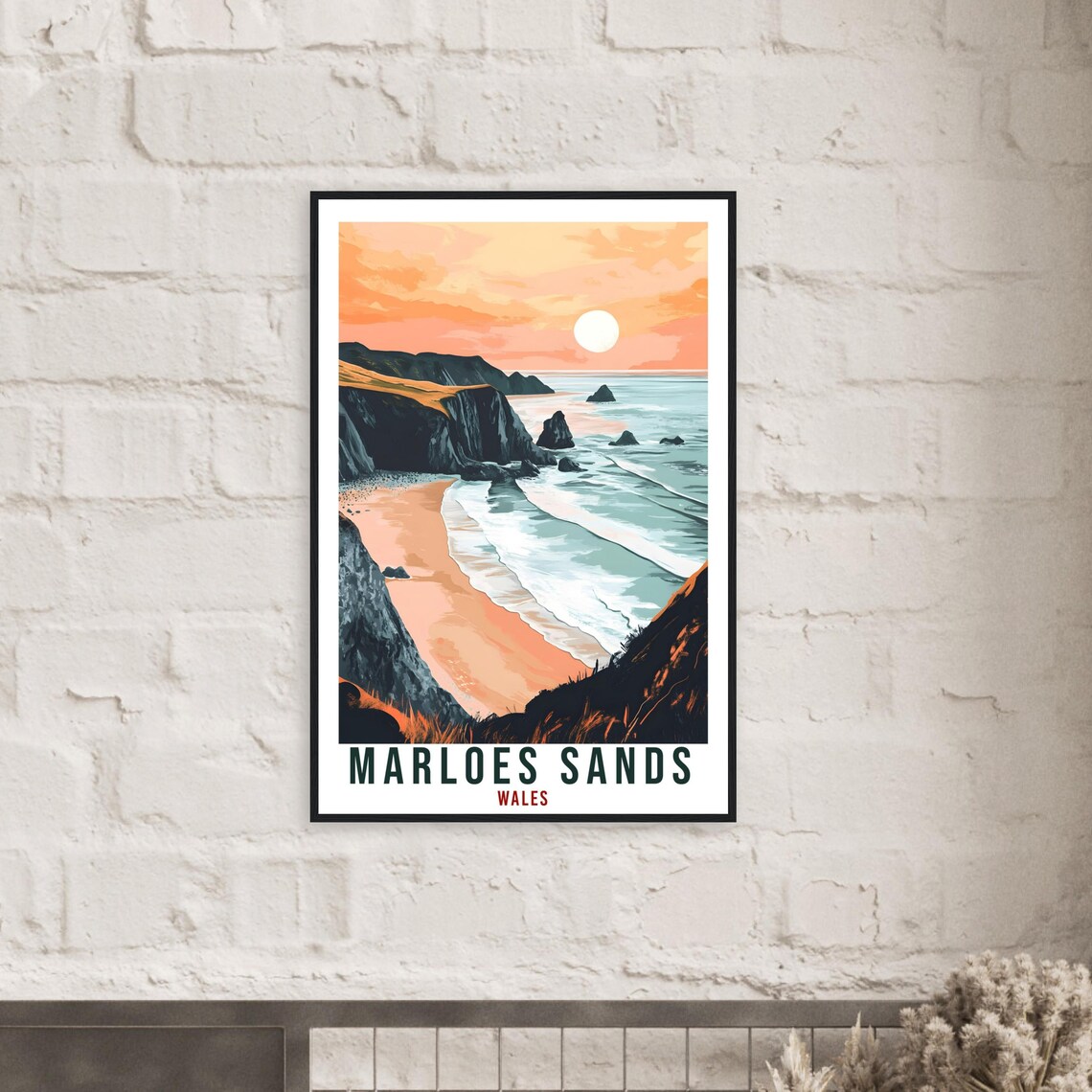 Marloes Sands Wales Golden Sunset Cliffs Beach Travel Poster - Image 2