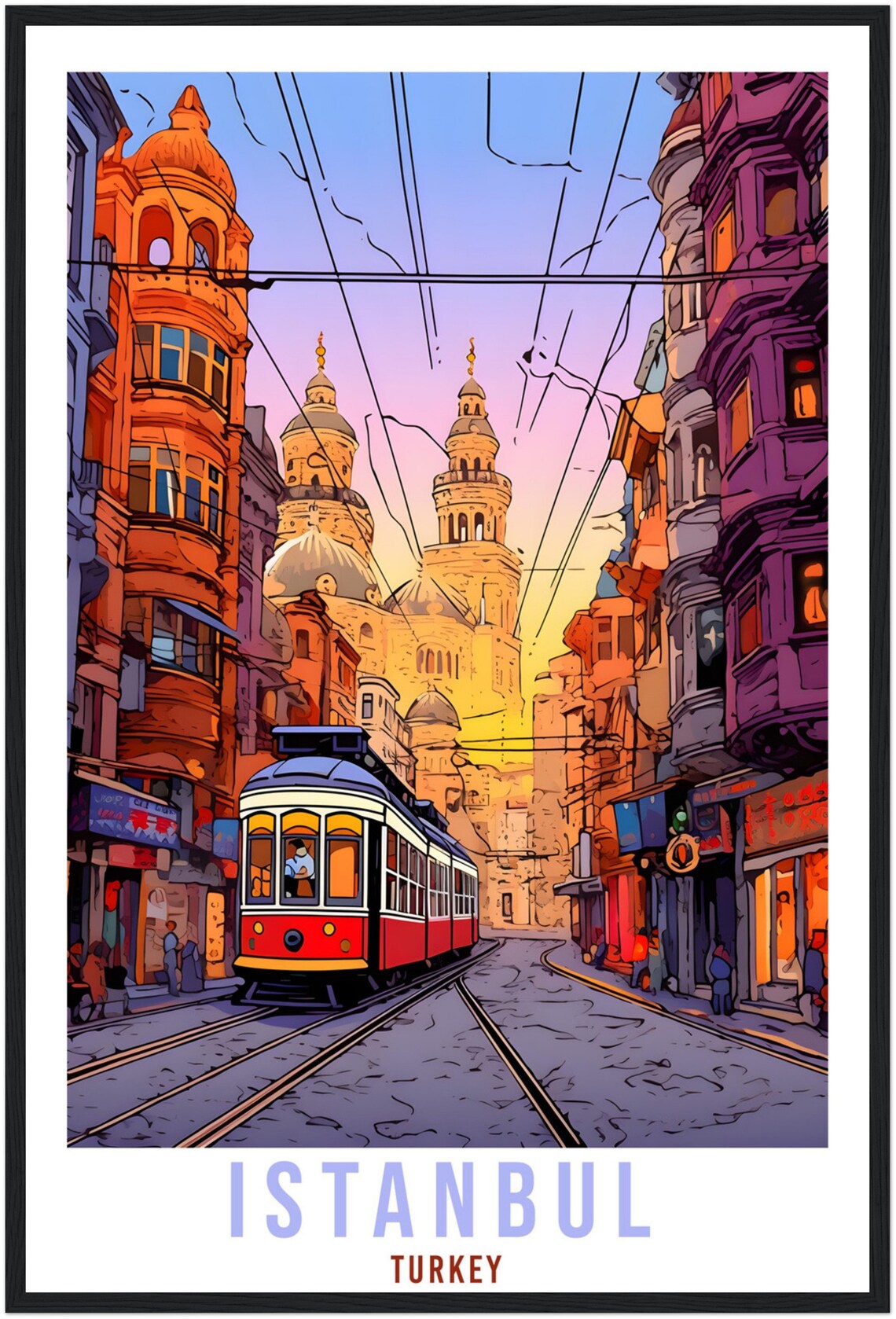 Istanbul Turkey Vintage Red Tram Historic Street Scene Poster - Image 4