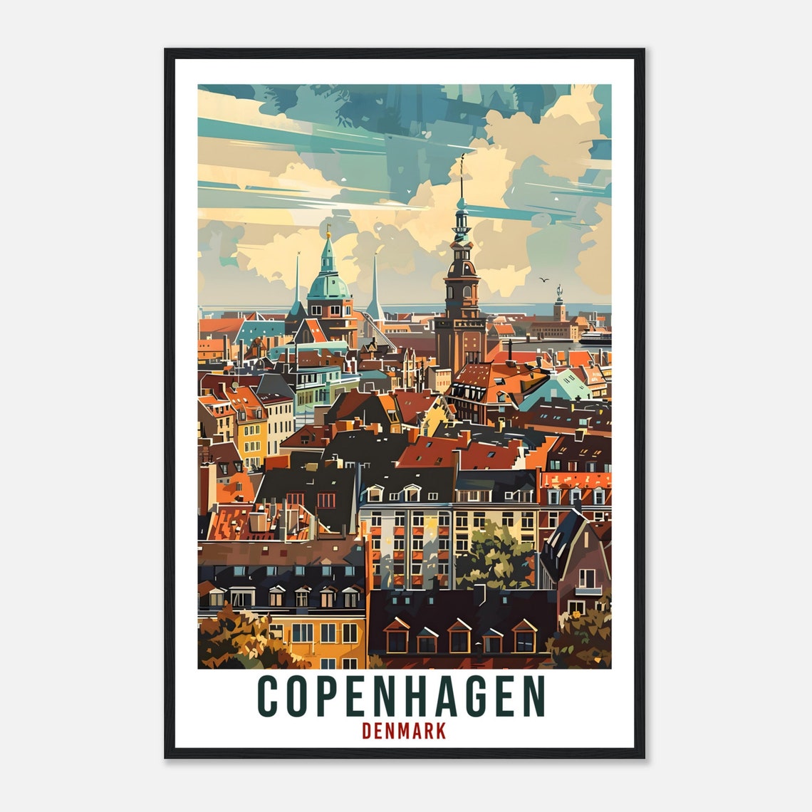 Copenhagen Colorful Rooftops Historic Towers Denmark Travel Poster - Image 4