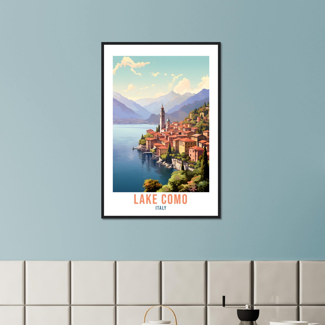 Lake Como Italy Serene Lakeside Village Alpine Church Poster - Image 3