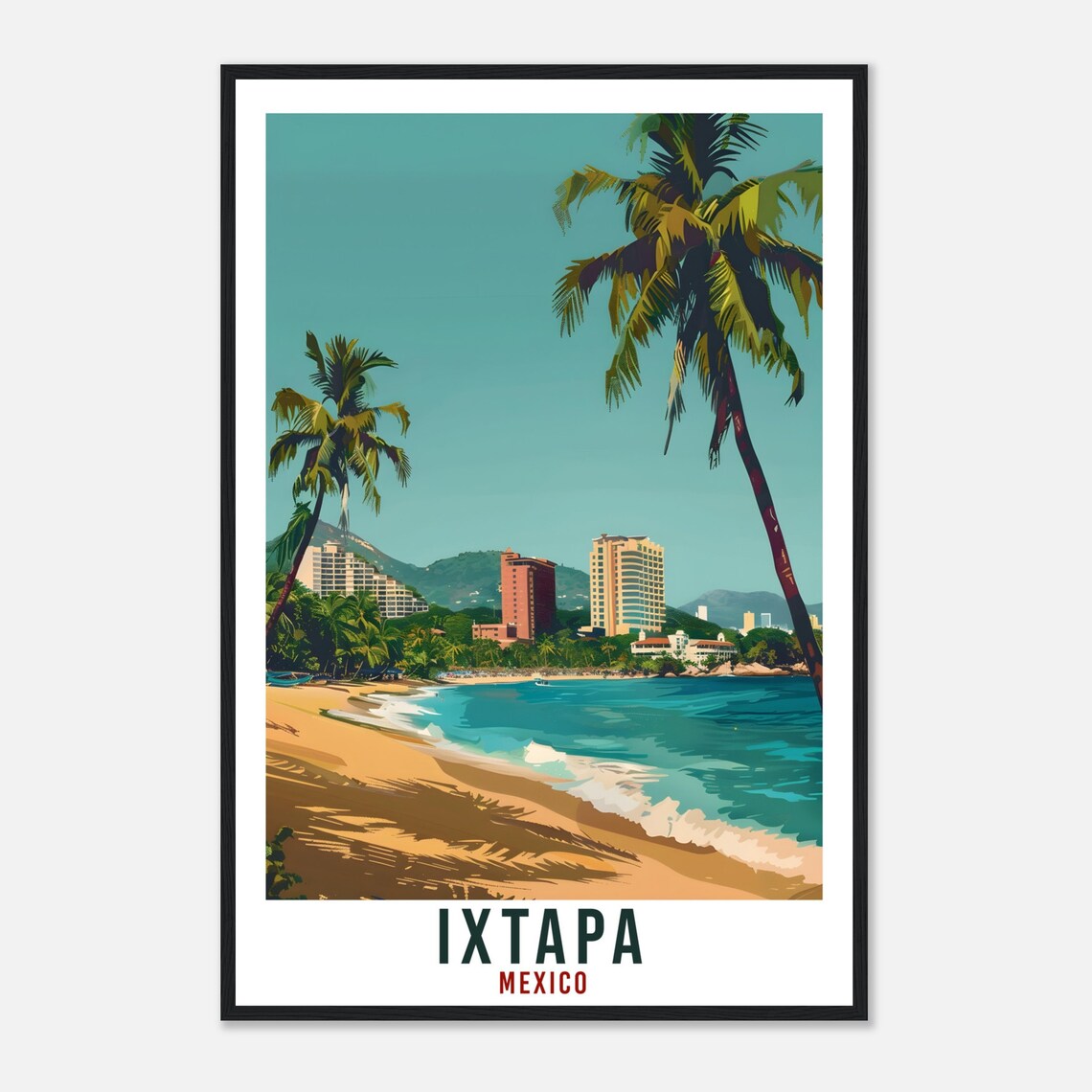 Ixtapa Mexico Pacific Beach Resort Hotels Palms Golden Sand Poster - Image 4