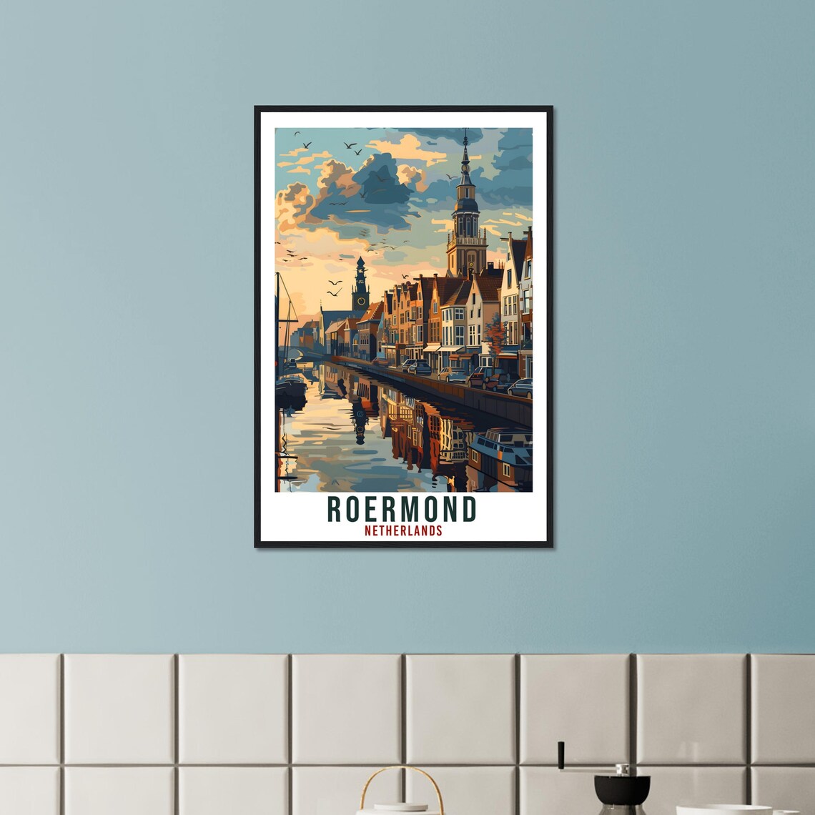 Roermond Netherlands Canal Sunset Vintage Travel Poster Holland Art - Image 2