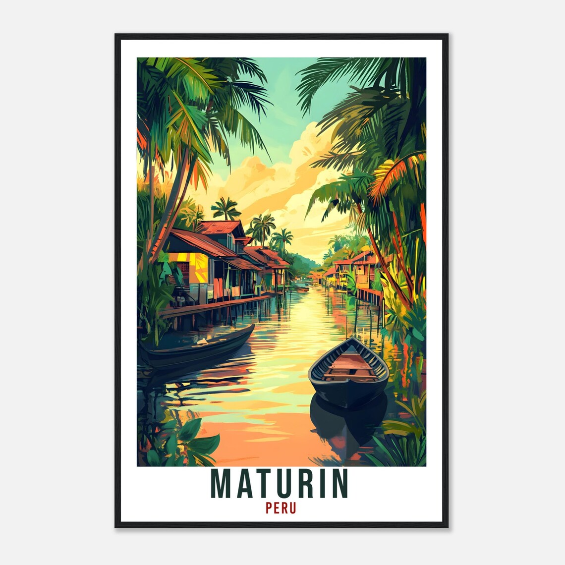 Maturin Peru Tropical River Village Stilt Houses Vintage Travel Poster Art - Image 4