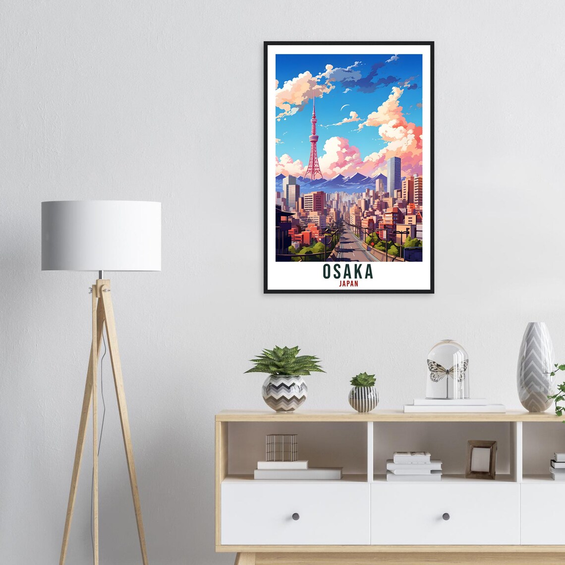 Osaka Japan City Skyline Tsutenkaku Tower Sunset Travel Poster - Image 2