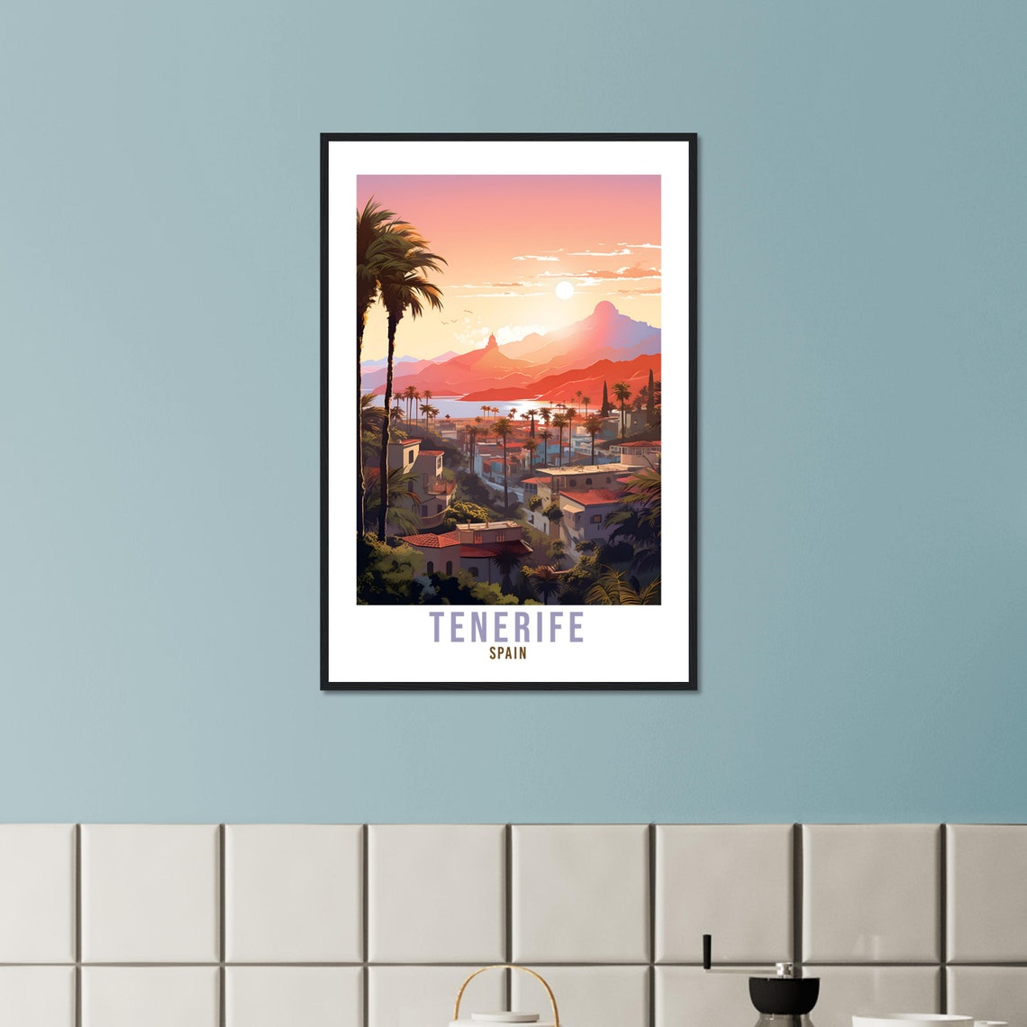 Tenerife Spain Sunset Coast Palms Volcano View Scenic Travel Poster - Image 3