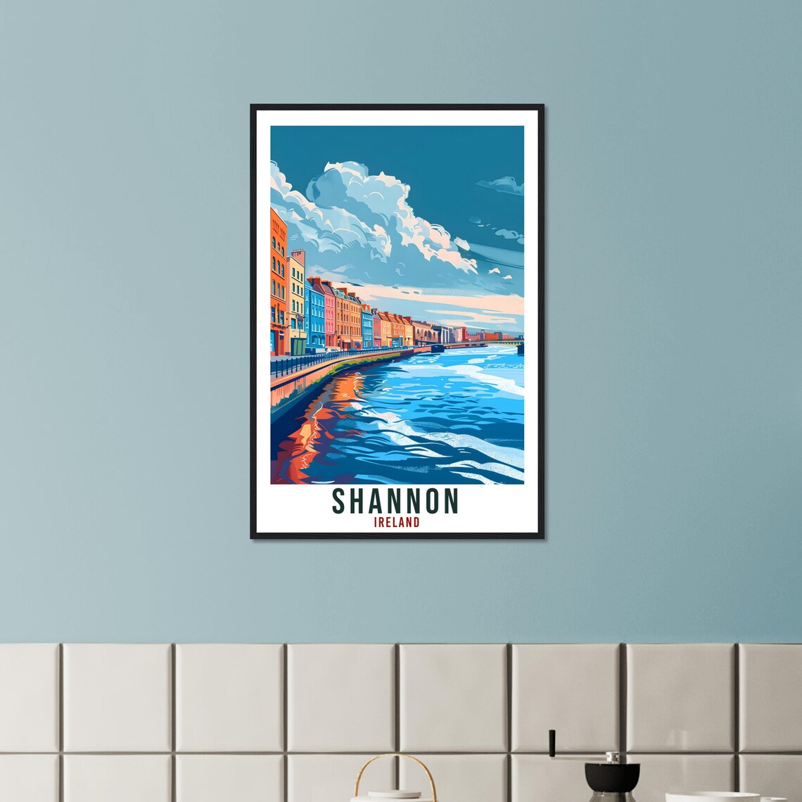 Shannon Ireland Riverside Quay Colorful Buildings Sky Travel Poster - Image 3