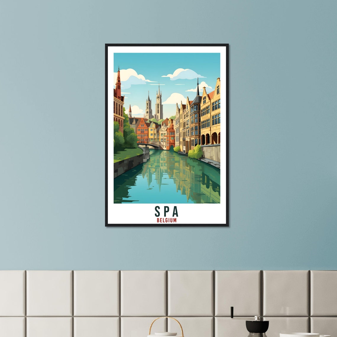 Spa Belgium Riverside Travel Poster Vintage Canal City Artwork - Image 2