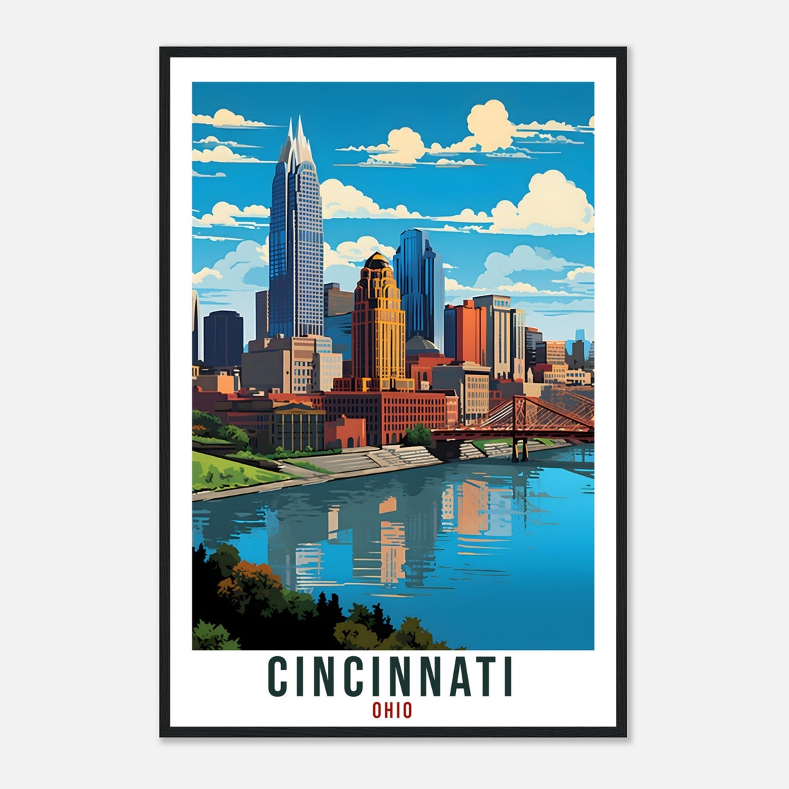 Cincinnati Ohio Skyline Riverfront Queen City Retro Travel Poster - Image 4