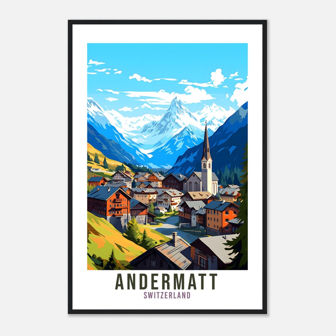 Andermatt Switzerland Alpine Village Snowy Peaks Travel Poster - Image 4