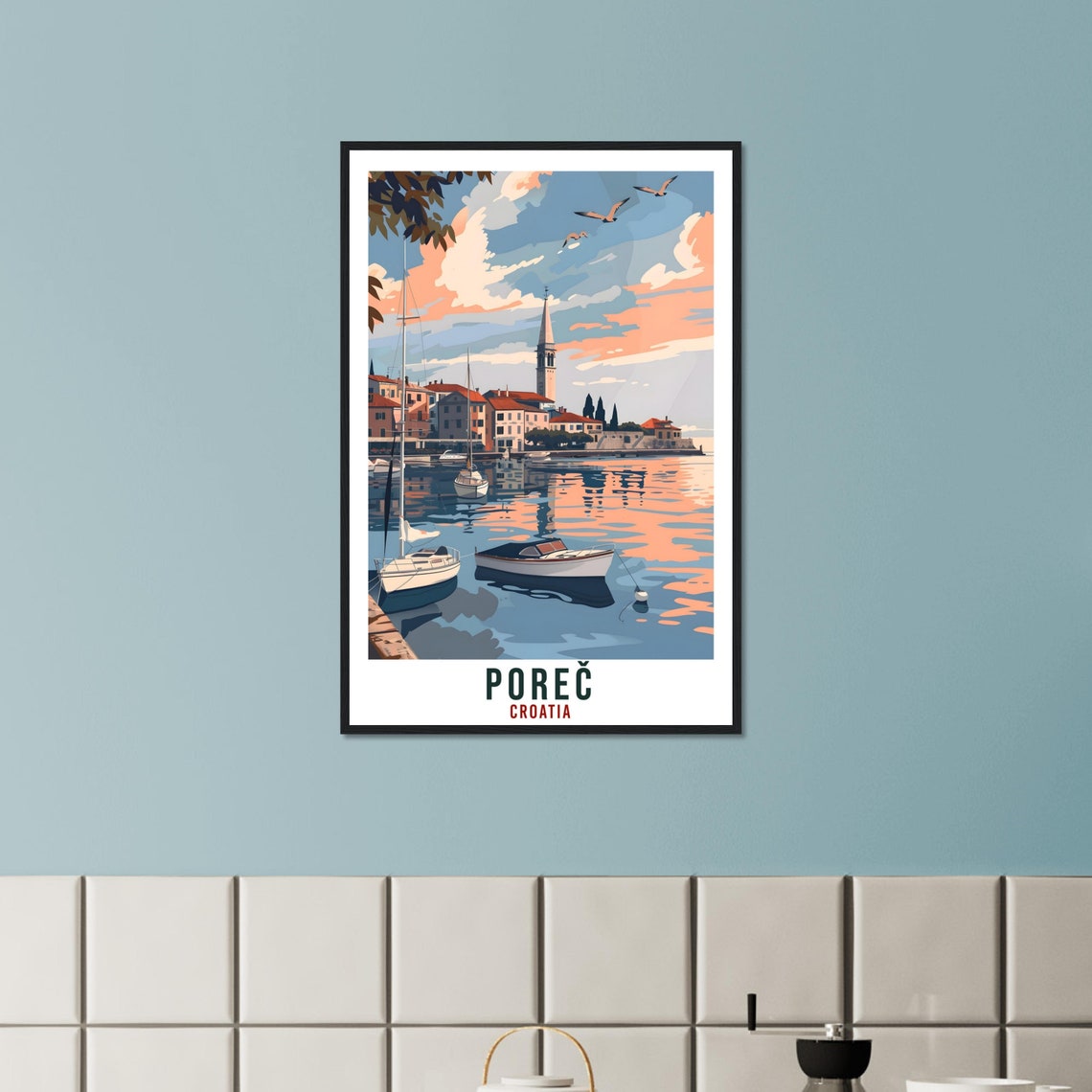 Porec Croatia Sunset Harbor Sailboat Scene Retro Travel Poster - Image 3