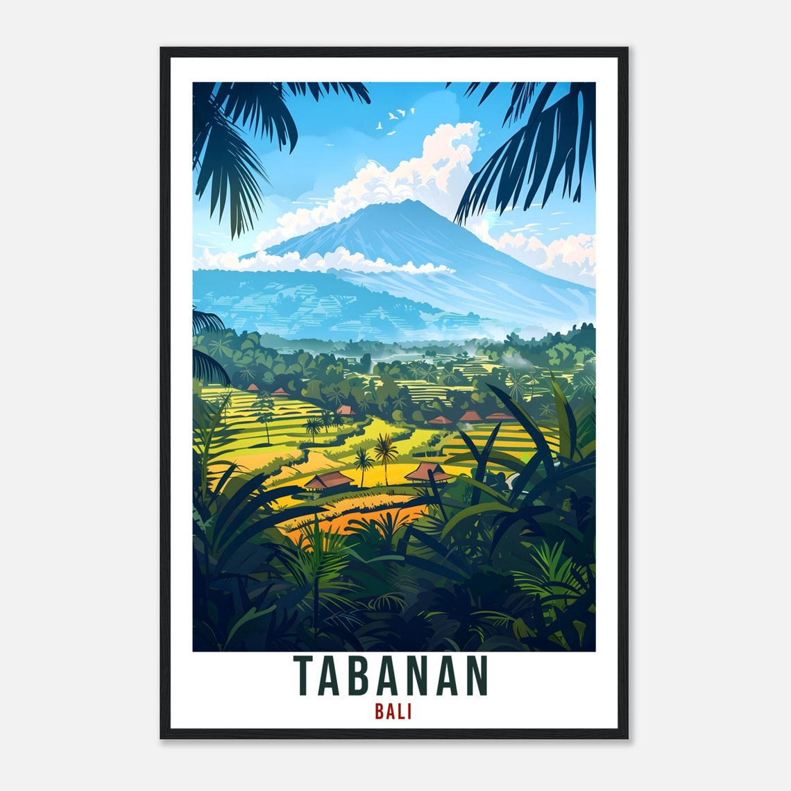 Tabanan Bali Daytime Rice Terraces Volcano Illustrated Art Poster - Image 4