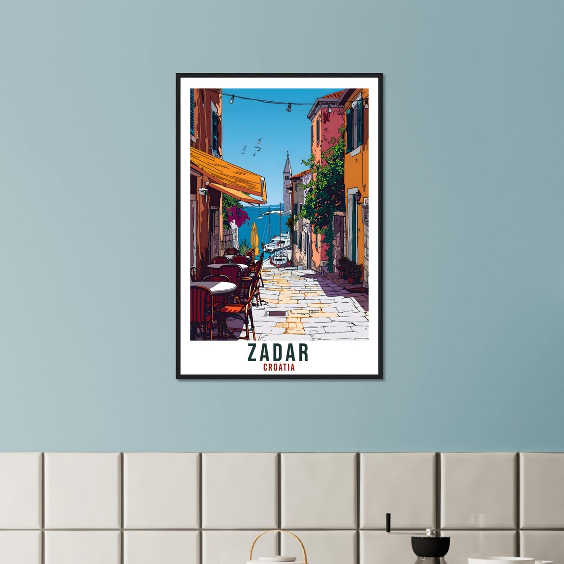 Zadar Croatia Vintage Travel Poster Seaside Alley Cafe Scene - Image 2