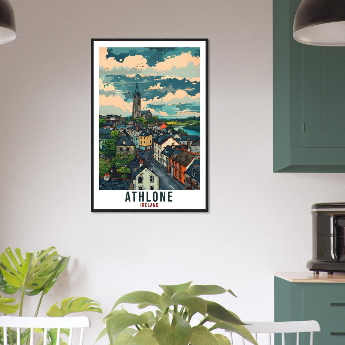 Athlone Ireland Charming Colorful Town Rooftops Travel Poster - Image 3