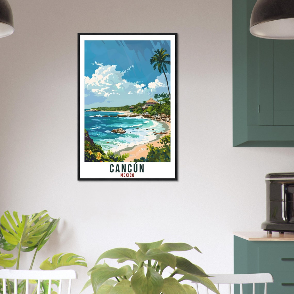 Cancun Mexico Turquoise Cove Sandy Beach Palms Caribbean Travel Poster - Image 3