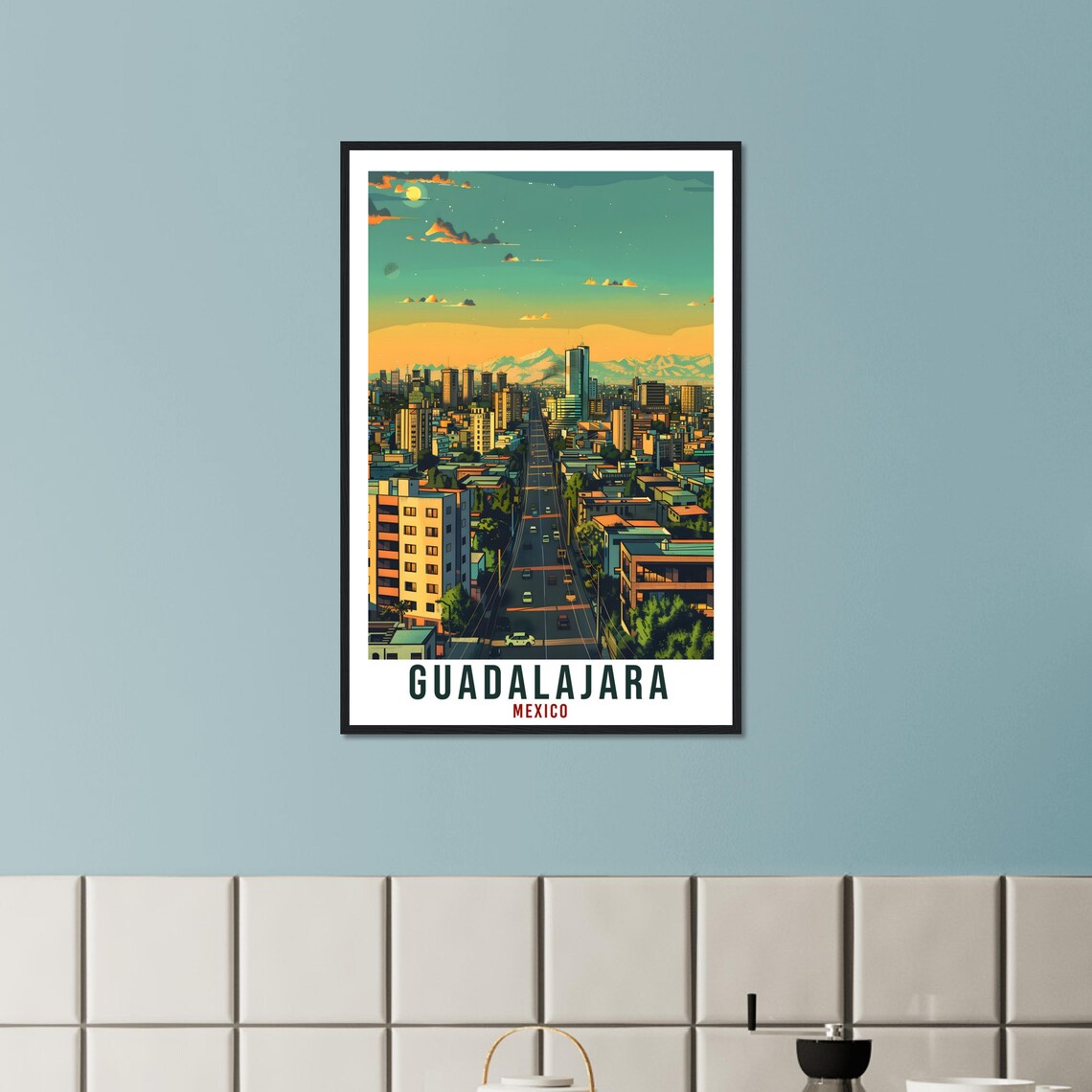 Guadalajara Mexico Modern Skyline at Dusk Mountain Sunset Travel Poster - Image 2