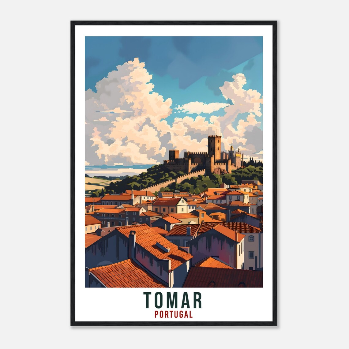 Tomar Portugal Hilltop Castle Historic Old Town Travel Poster - Image 4